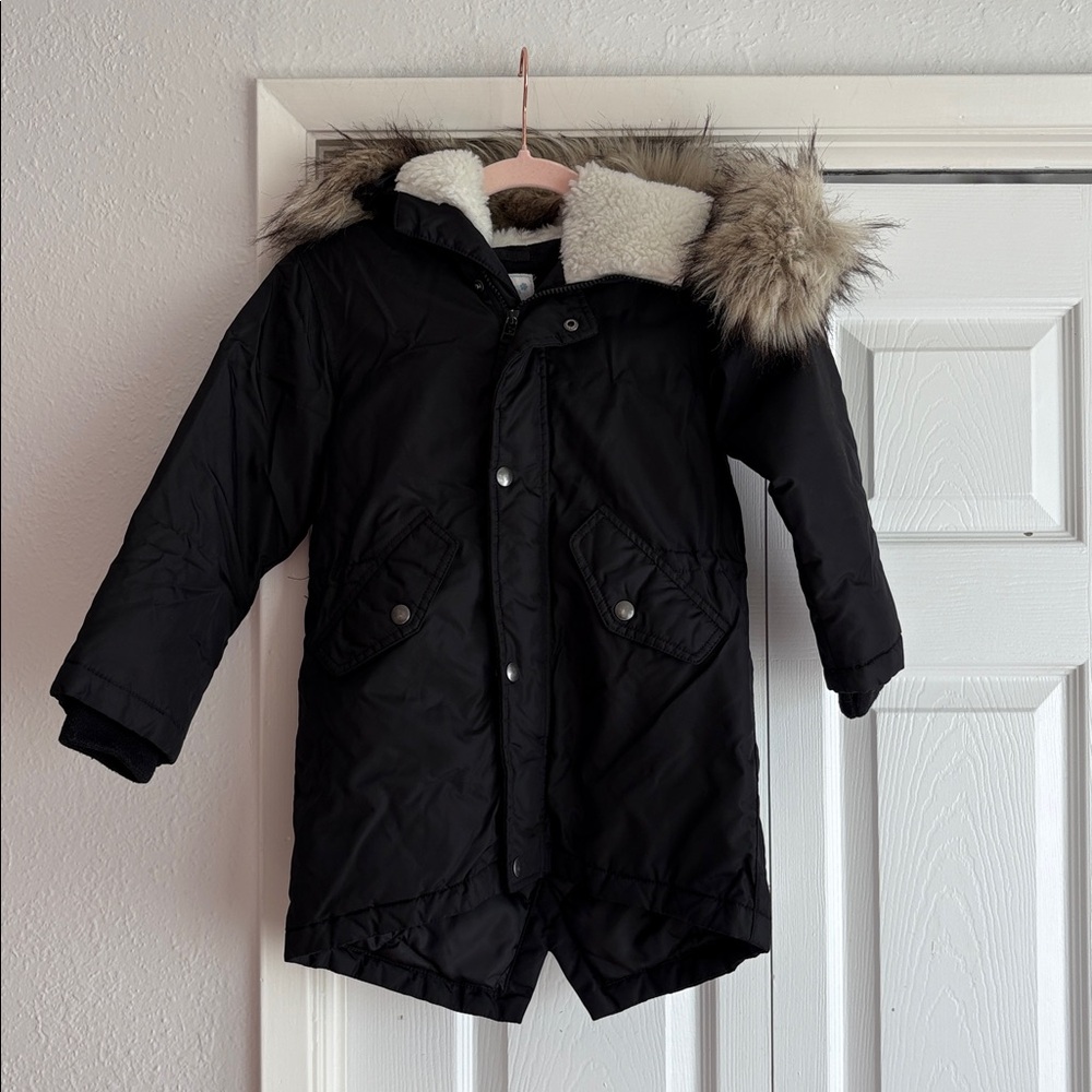 Crewcuts 4-5 Black Primaloft Puffer Parka Coat Jacket Fur Hood